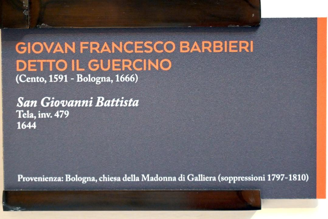 Giovanni Francesco Barbieri (Il Guercino) (1612–1659), Heiliger Johannes der Täufer, Bologna, Chiesa di Santa Maria in Galliera, jetzt Bologna, Pinacoteca Nazionale, Saal 26, 1644, Bild 2/2
