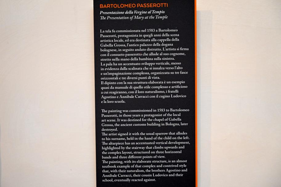 Bartolomeo Passarotti (1570–1583), Mariä Tempelgang, Bologna, ehem. Gabella Grossa, jetzt Bologna, Pinacoteca Nazionale, Saal 22, 1583–1584, Bild 3/3