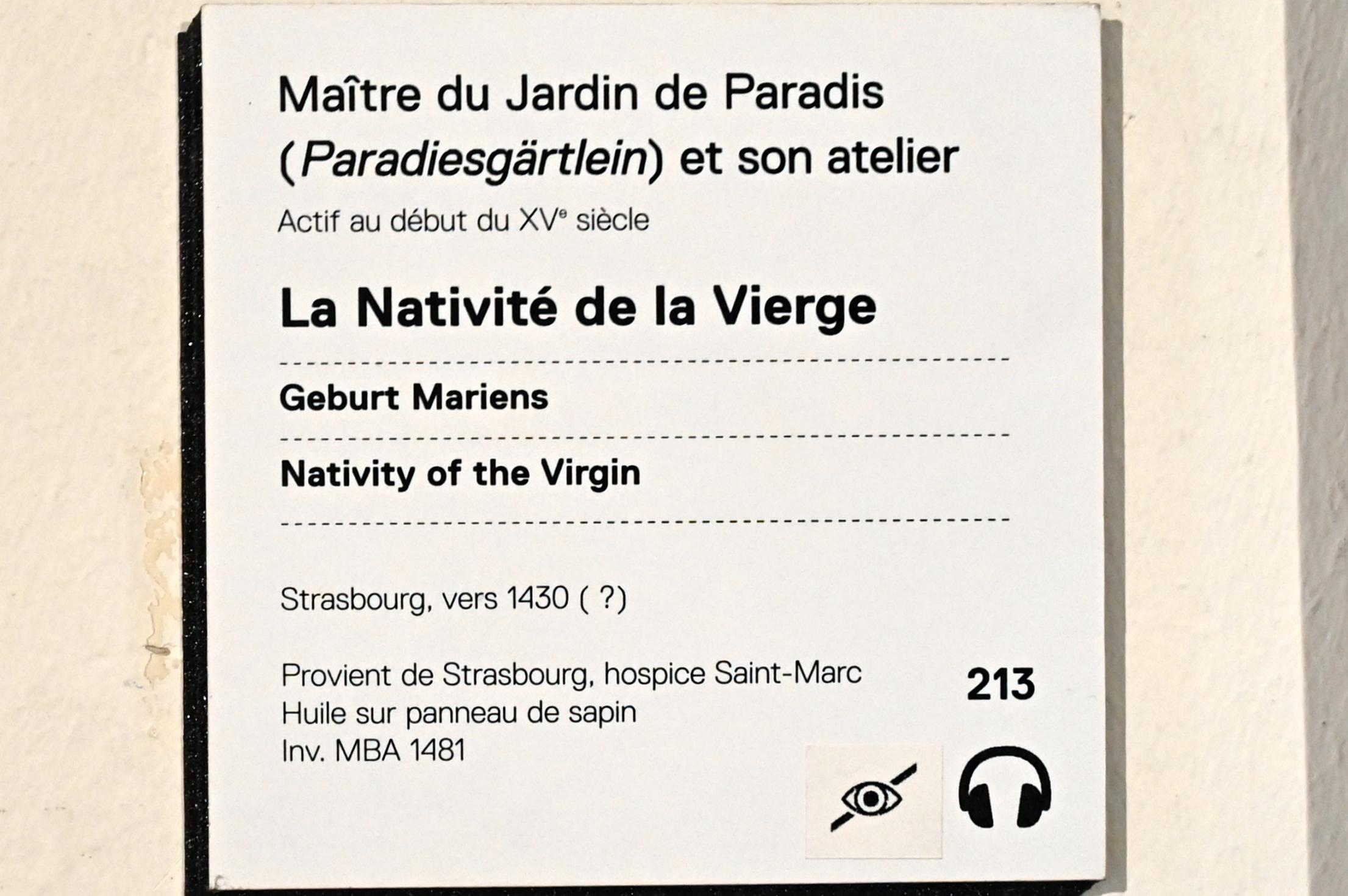 Oberrheinischer Meister (1415–1430), Geburt Mariens, Straßburg, Musée de l’Œuvre Notre-Dame (Frauenhausmuseum), um 1430, Bild 2/2