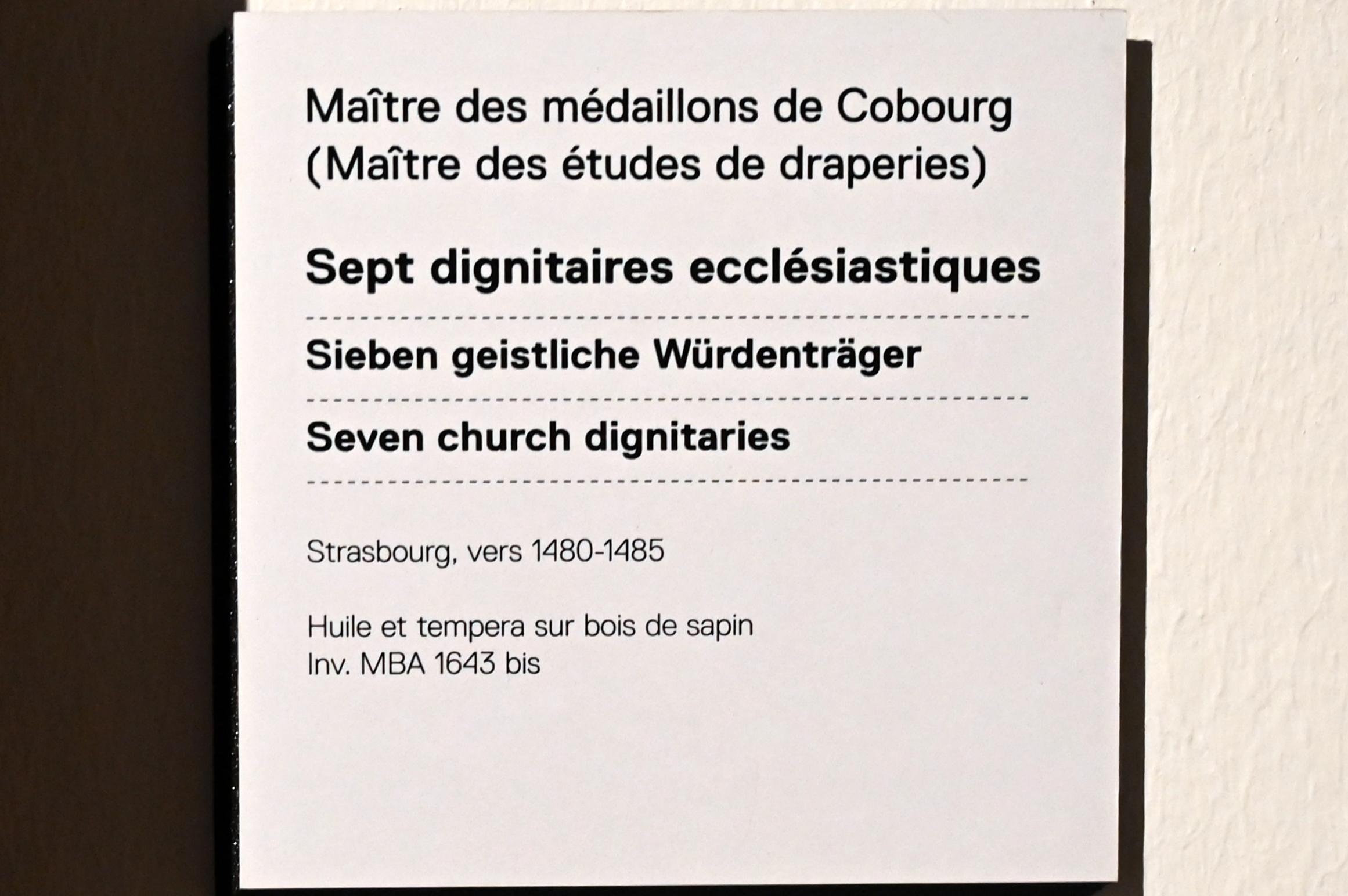 Meister der Coburger Rundblätter (1482–1490), Sieben geistliche Würdenträger, Straßburg, Musée de l’Œuvre Notre-Dame (Frauenhausmuseum), um 1480–1485, Bild 2/2