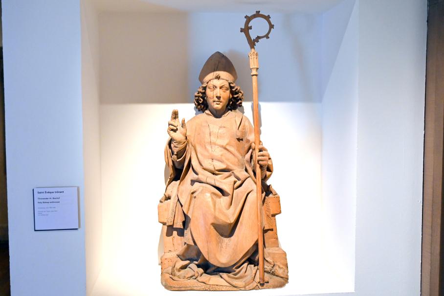 Thronender heiliger Bischof, Straßburg, Musée de l’Œuvre Notre-Dame (Frauenhausmuseum), um 1480–1490, Bild 1/2