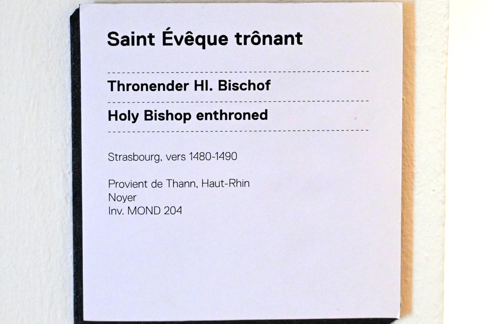 Thronender heiliger Bischof, Straßburg, Musée de l’Œuvre Notre-Dame (Frauenhausmuseum), um 1480–1490, Bild 2/2