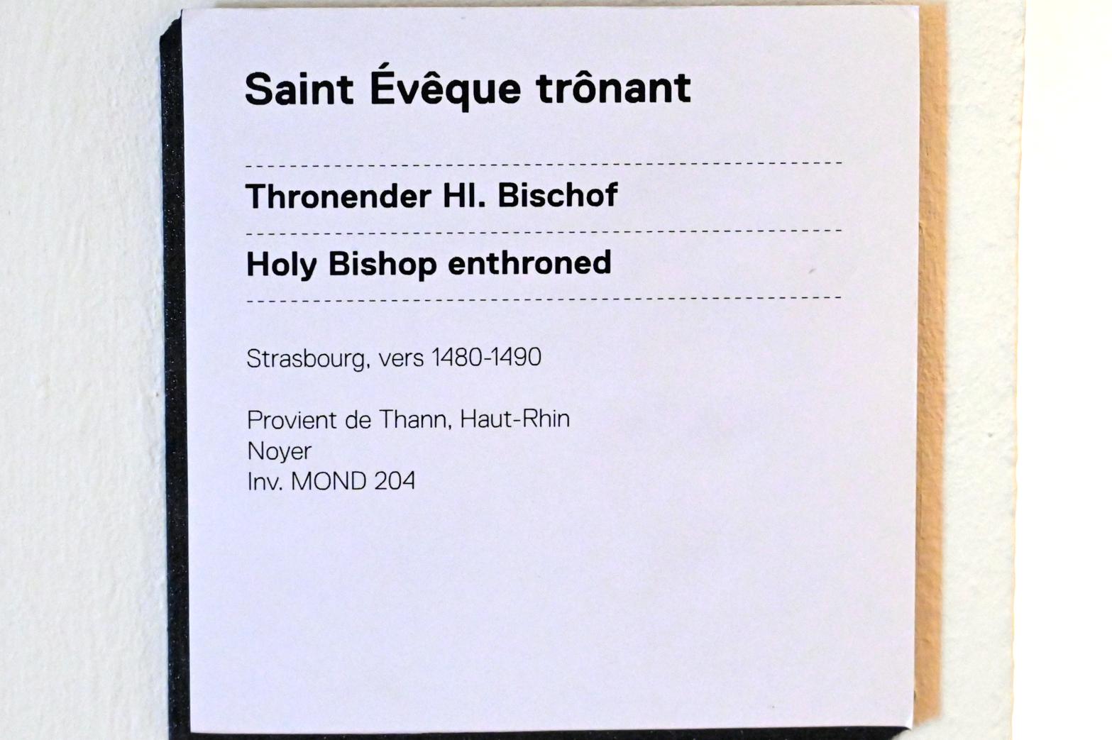 Thronender heiliger Bischof, Straßburg, Musée de l’Œuvre Notre-Dame (Frauenhausmuseum), um 1480–1490, Bild 2/2