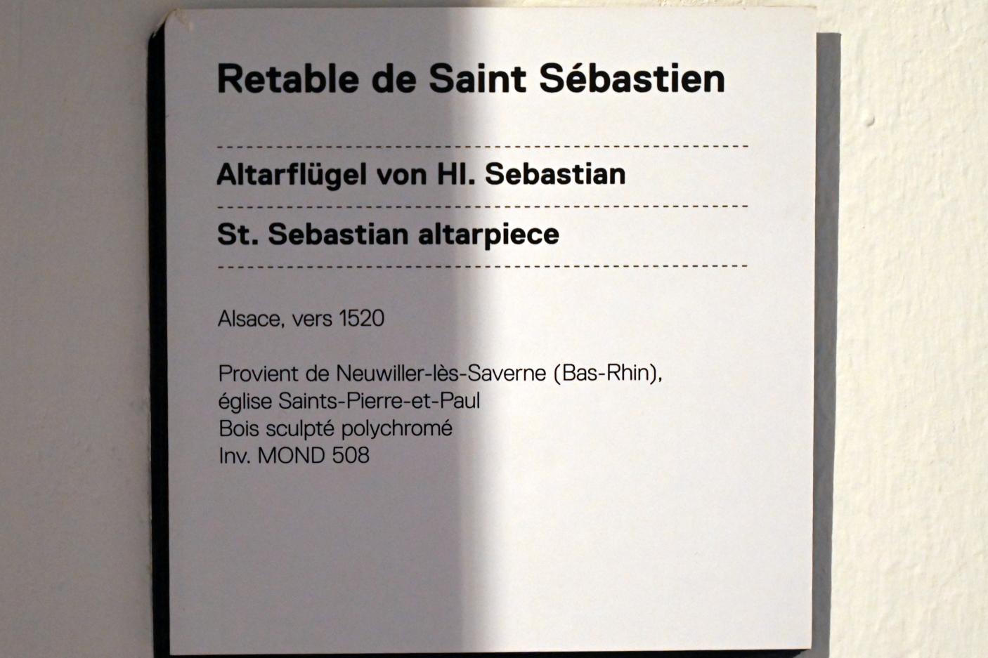 Sebastiansaltar, Neuwiller-lès-Saverne, ehem, Abtei Neuweiler, jetzt Straßburg, Musée de l’Œuvre Notre-Dame (Frauenhausmuseum), um 1520, Bild 2/3