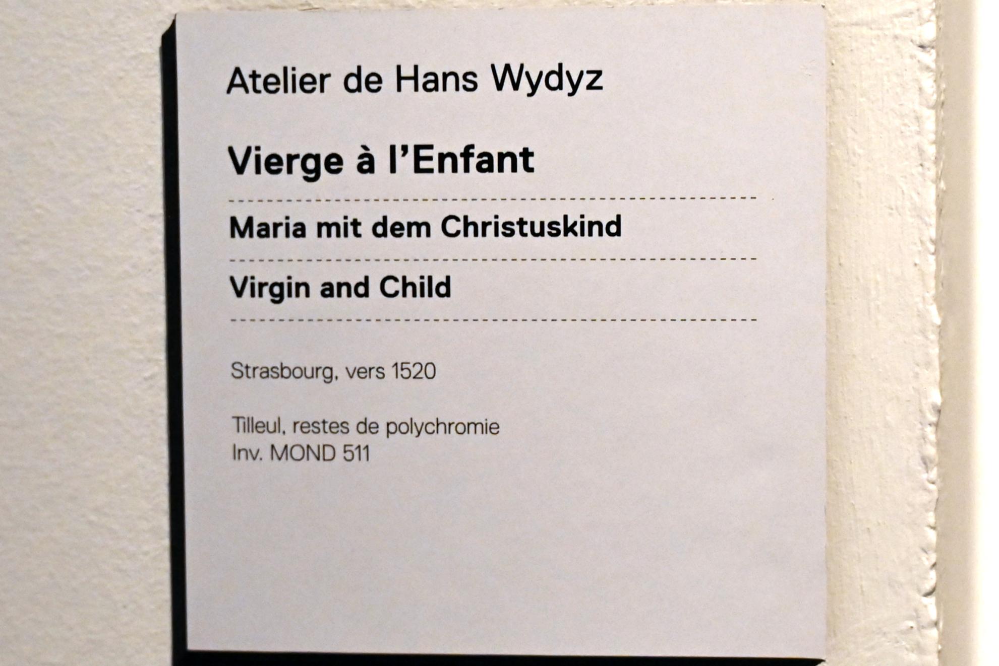Hans Wydyz (Werkstatt) (1520), Maria mit Kind, Straßburg, Musée de l’Œuvre Notre-Dame (Frauenhausmuseum), um 1520, Bild 2/2