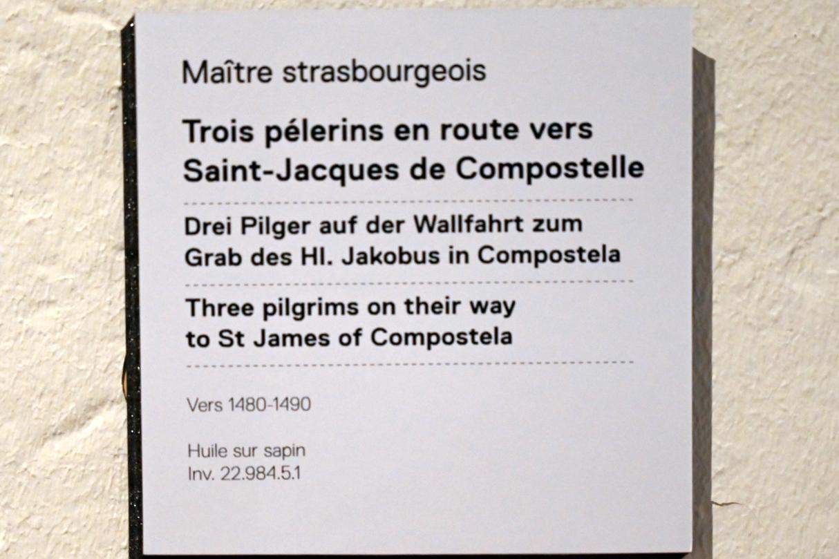 Drei Pilger auf der Wallfahrt zum Grab des Hl. Jakobus in Compostela, Straßburg, Musée de l’Œuvre Notre-Dame (Frauenhausmuseum), um 1480–1490, Bild 2/2