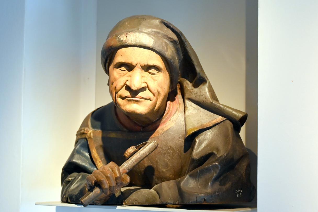 Niklaus von Hagenau (Niklas Zimmerlin) (1485–1500), Männliche Büste mit aufgestützten Armen, Straßburg, Straßburger Münster, jetzt Straßburg, Musée de l’Œuvre Notre-Dame (Frauenhausmuseum), um 1500, Bild 2/3