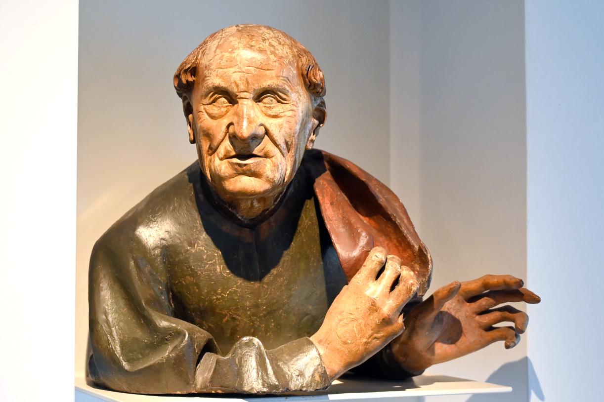 Niklaus von Hagenau (Niklas Zimmerlin) (1485–1500), Männliche Büste mit aufgestützten Armen, Straßburg, Straßburger Münster, jetzt Straßburg, Musée de l’Œuvre Notre-Dame (Frauenhausmuseum), um 1500, Bild 2/3
