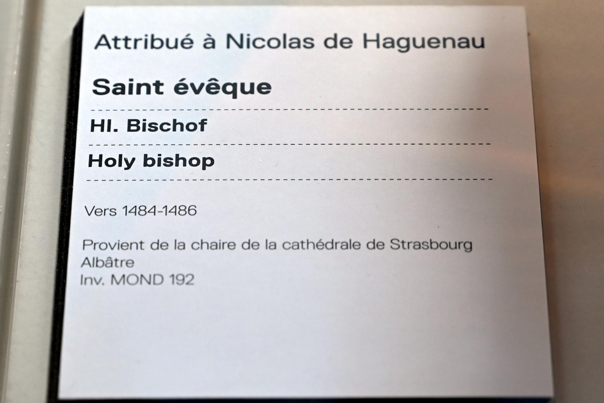 Niklaus von Hagenau (Niklas Zimmerlin) (1485–1500), Heiliger Bischof, Straßburg, Straßburger Münster, jetzt Straßburg, Musée de l’Œuvre Notre-Dame (Frauenhausmuseum), um 1484–1486, Bild 3/3