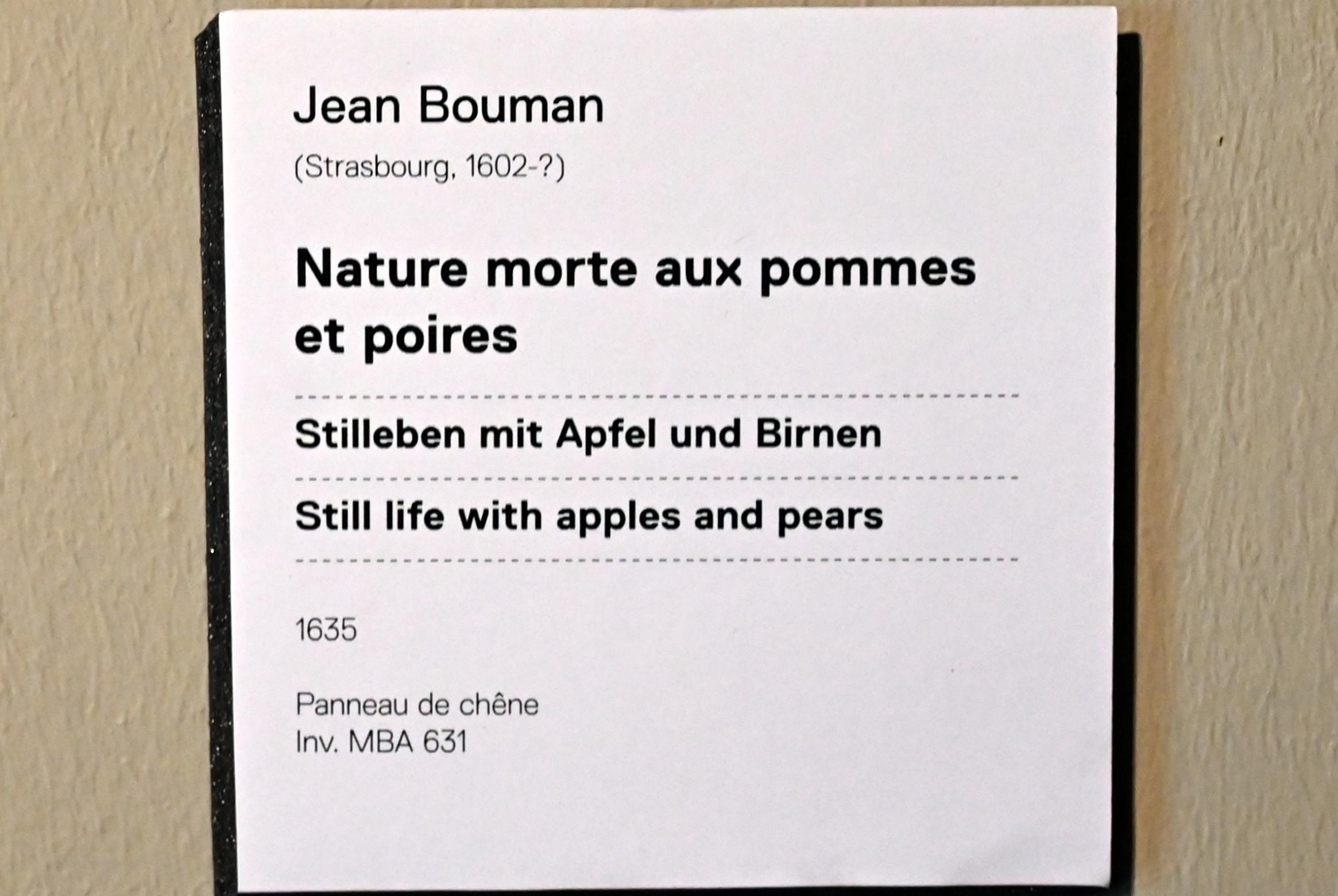 Johannes Bouman (1632–1637), Stillleben mit Äpfeln und Birnen, Straßburg, Musée de l’Œuvre Notre-Dame (Frauenhausmuseum), 1635, Bild 2/2