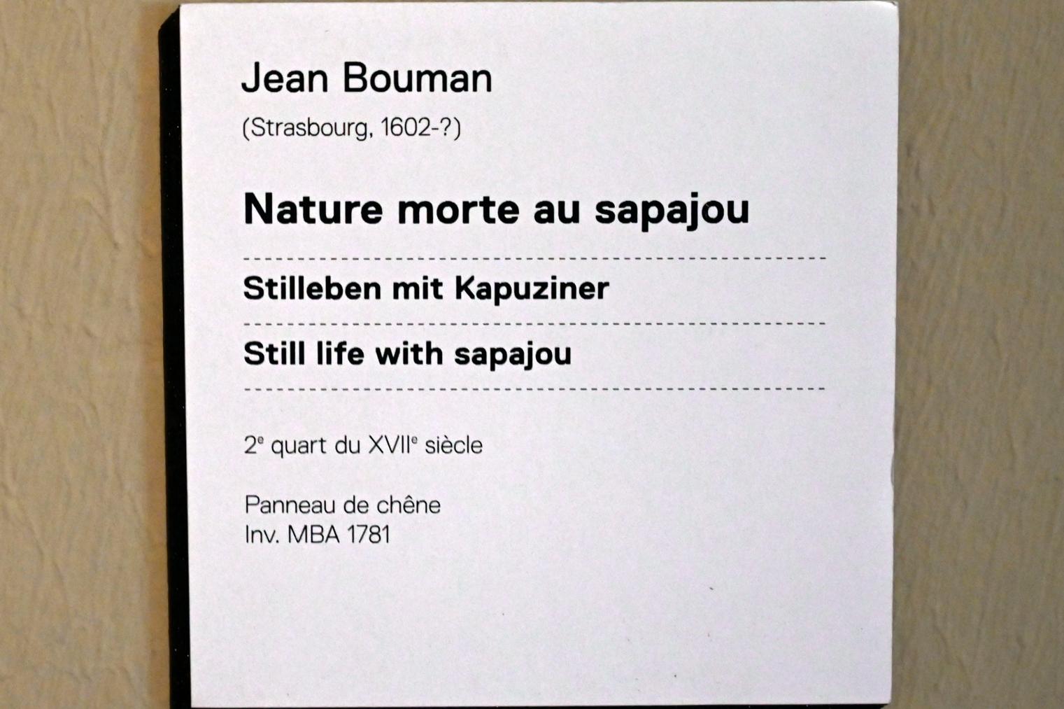 Johannes Bouman (1632–1637), Stillleben mit Kapuzineraffe, Straßburg, Musée de l’Œuvre Notre-Dame (Frauenhausmuseum), 2. Viertel 17. Jhd., Bild 2/2