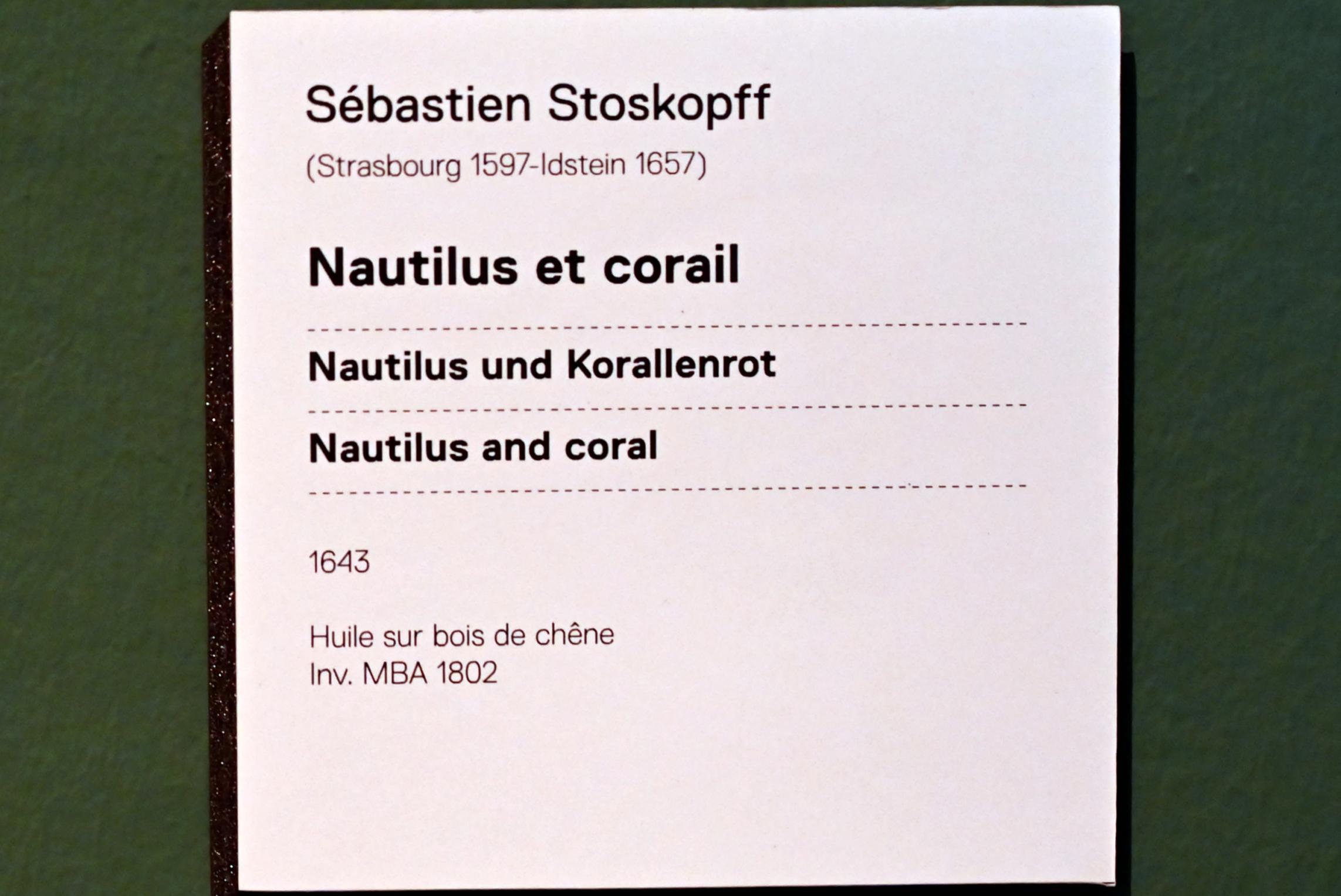 Sebastian Stoskopff (1620–1645), Stillleben mit Nautilus und Koralle, Straßburg, Musée de l’Œuvre Notre-Dame (Frauenhausmuseum), 1643, Bild 2/2