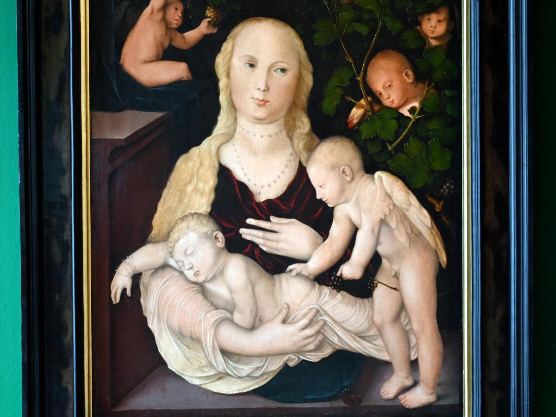 Hans Baldung Grien (1500–1544), Maria in der Weinlaube, Straßburg, Musée de l’Œuvre Notre-Dame (Frauenhausmuseum), 1541–1543, Bild 2/3