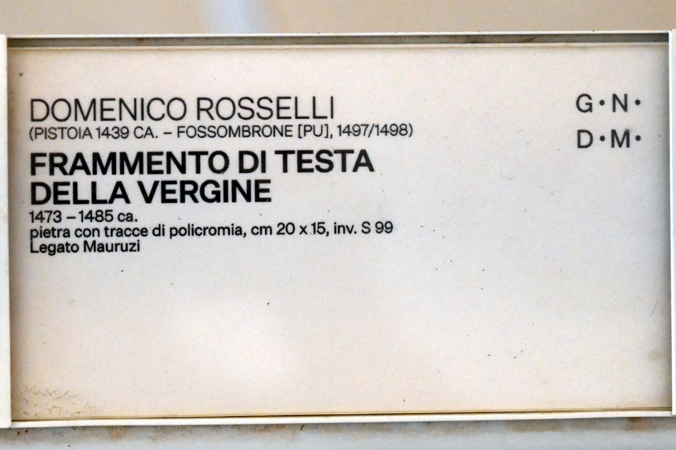 Domenico Rosselli (1475–1498), Fragment eines Marienkopfes, Urbino, Galleria Nazionale delle Marche, Saal 1, um 1473–1485, Bild 2/2