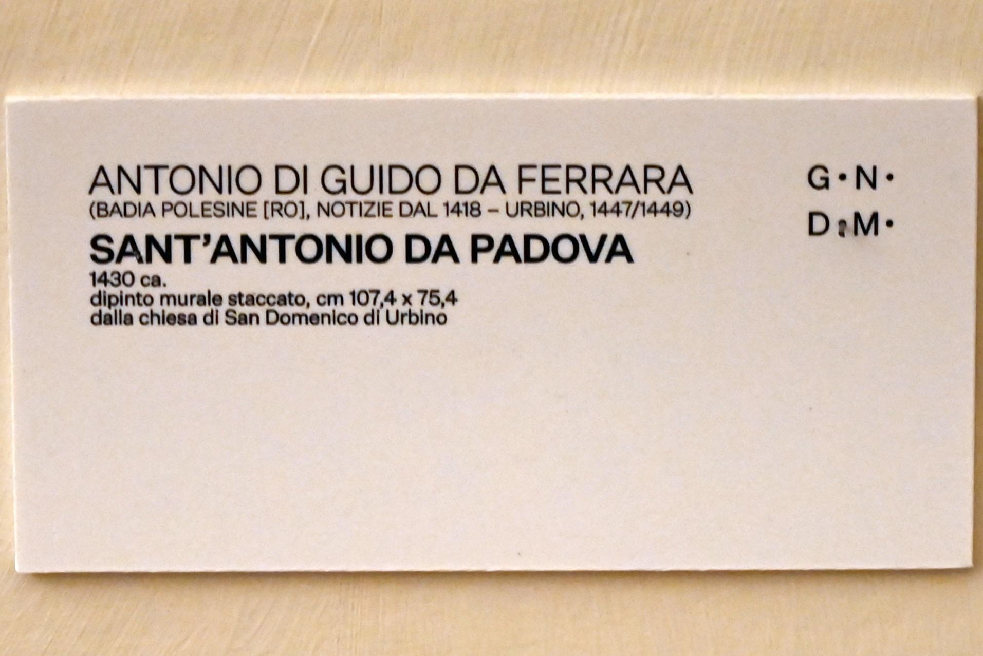 Antonio di Guido Alberti da Ferrara (1412–1438), Heiliger Antonius von Padua, Urbino, Chiesa di San Domenico, jetzt Urbino, Galleria Nazionale delle Marche, Saal 6, um 1430, Bild 2/2