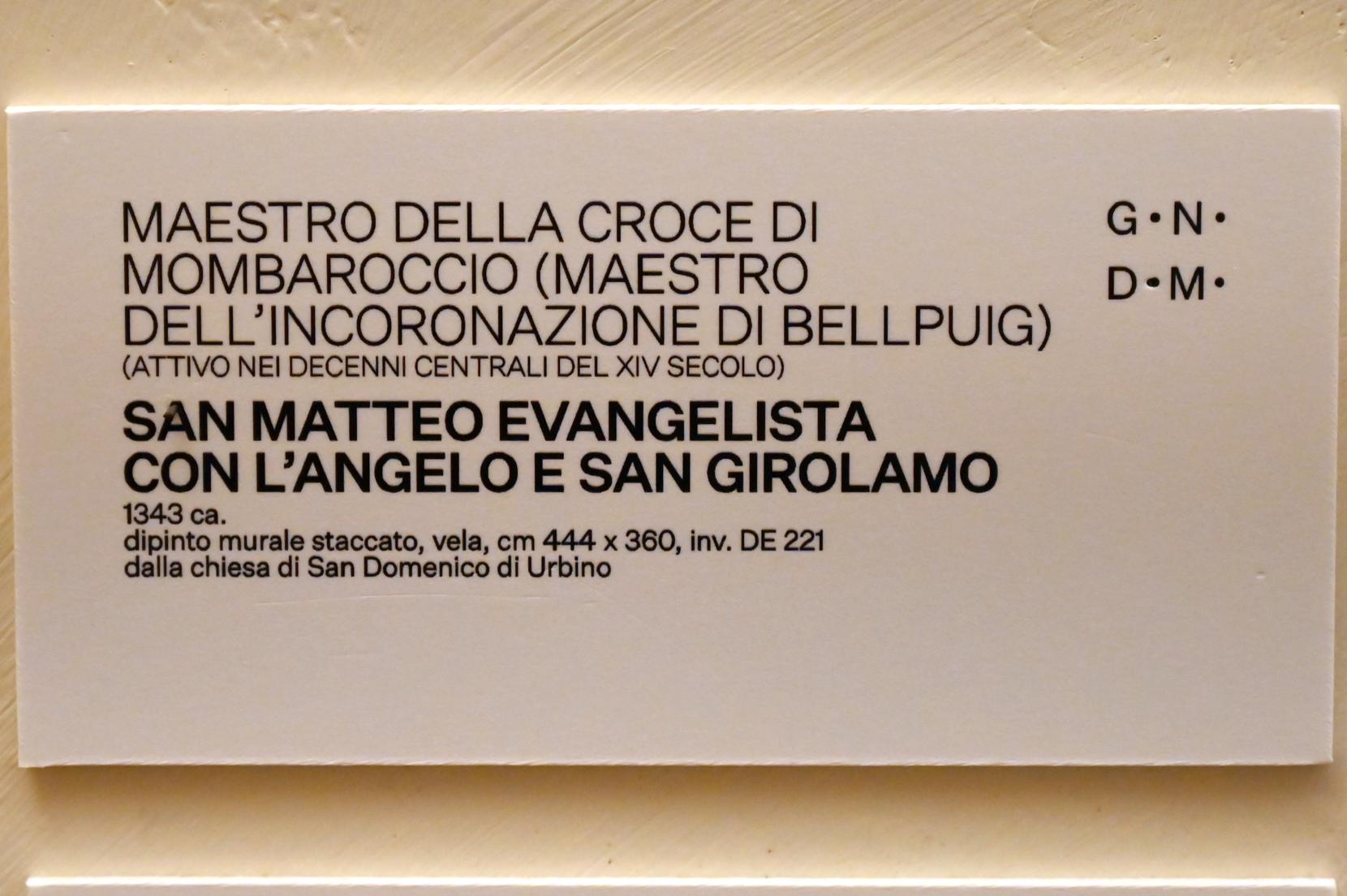 Maestro dell'Incoronazione di Bellpuig (Maestro di Mombaroccio) (1343–1345), Evangelist Matthäus mit Engeln und heiliger Hieronymus, Urbino, Chiesa di San Domenico, jetzt Urbino, Galleria Nazionale delle Marche, Saal 6, um 1343, Bild 2/2