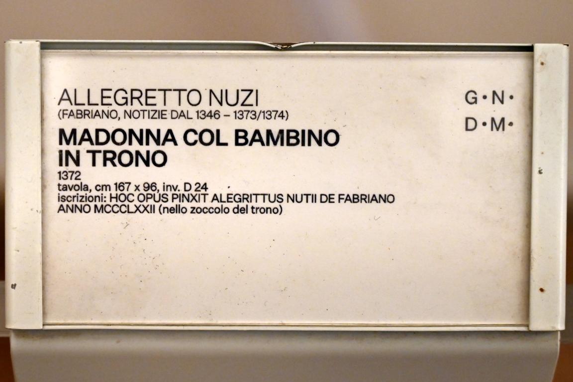 Allegretto Nuzi (1372), Thronende Maria mit Kind, Urbino, Galleria Nazionale delle Marche, Saal 11, 1372, Bild 2/2