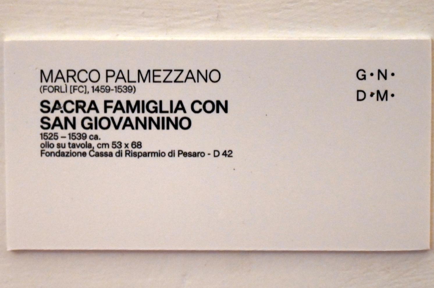 Marco Palmezzano (1500–1534), Heilige Familie mit dem Johannesknaben, Urbino, Galleria Nazionale delle Marche, Saal 12, um 1525–1539, Bild 2/2