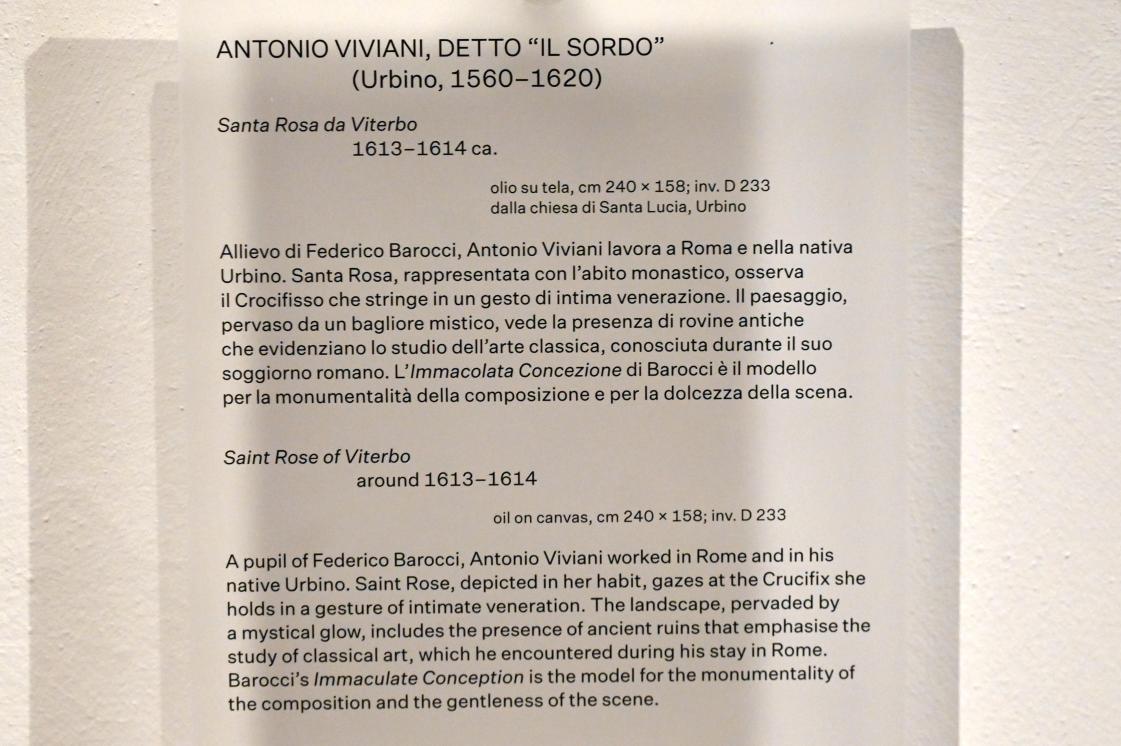 Antonio Viviani (il Sordo di Urbino) (1600–1613), Hl. Rosa von Viterbo, Urbino, ehem. Chiesa di Santa Lucia, jetzt Urbino, Galleria Nazionale delle Marche, Obergeschoß Saal 2, um 1613–1614, Bild 2/2