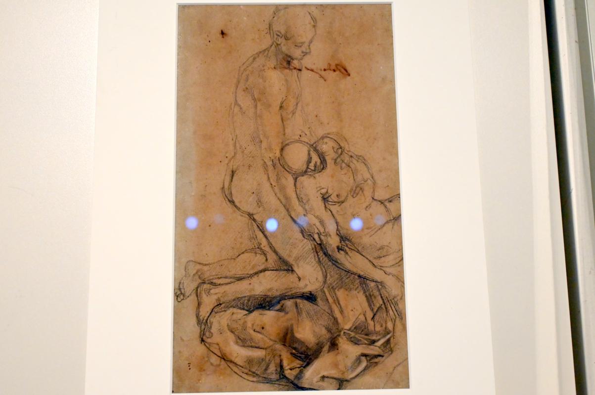 Federico Barocci (1557–1612), Kniender nackter Jugendlicher nach rechts, der einen anderen zusammengesunkenen Akt stützt, Urbino, Galleria Nazionale delle Marche, Obergeschoß Saal 7, 1567–1569, Bild 1/2