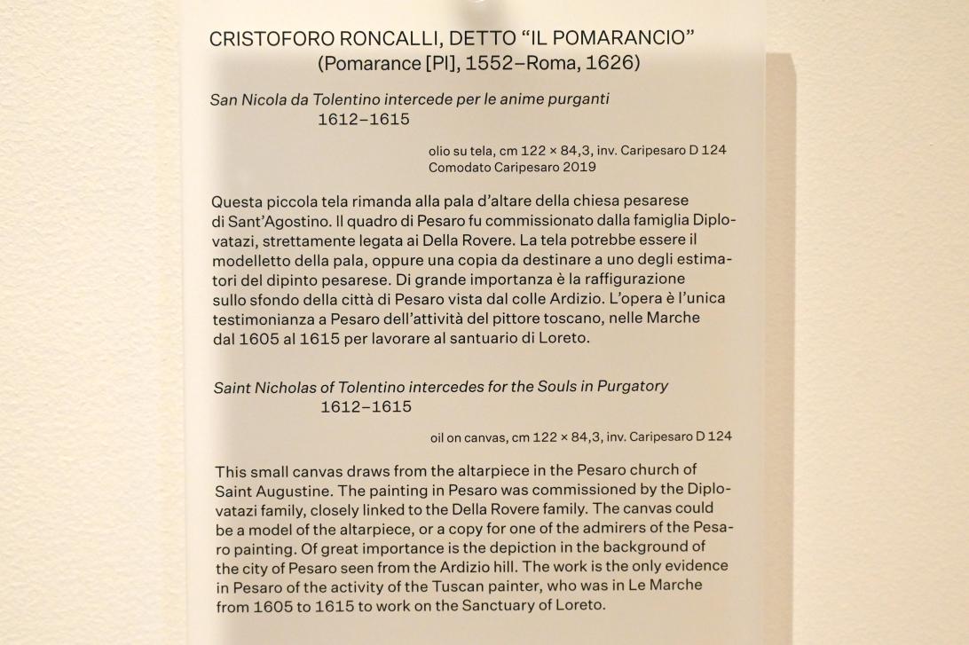 Cristoforo Roncalli (il Pomarancio) (1595–1613), Der heilige Nikolaus von Tolentino tritt für die Seelen im Fegefeuer ein, Urbino, Galleria Nazionale delle Marche, Obergeschoß Saal 9, 1612–1615, Bild 2/2