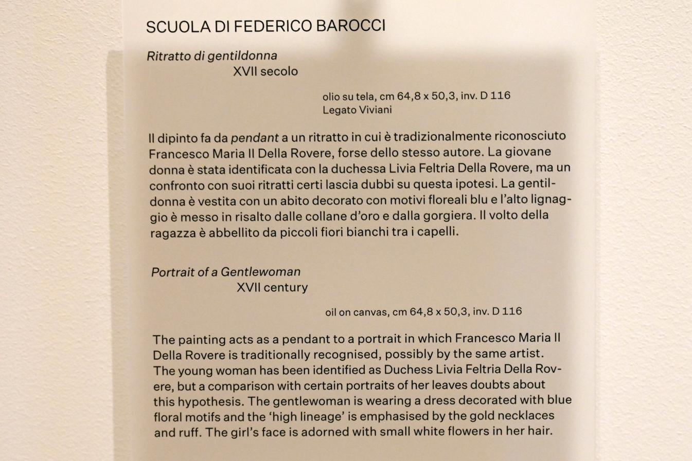 Federico Barocci (Schule) (1612), Porträt einer Dame, Urbino, Galleria Nazionale delle Marche, Obergeschoß Saal 11, 17. Jhd., Bild 2/2