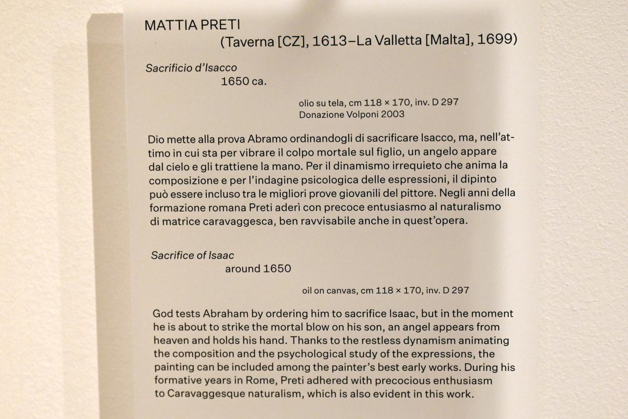 Mattia Preti (1632–1699), Opferung Isaaks, Urbino, Galleria Nazionale delle Marche, Obergeschoß Saal 13, um 1650, Bild 2/2