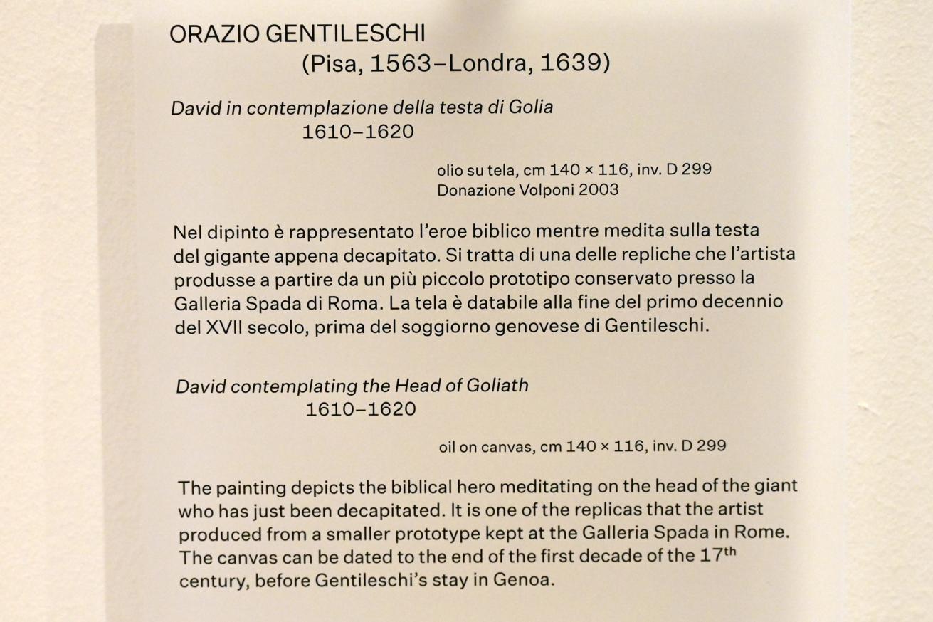 Orazio Gentileschi (1606–1632), David beim Betrachten des Hauptes des Goliath, Urbino, Galleria Nazionale delle Marche, Obergeschoß Saal 13, 1610–1620, Bild 2/2