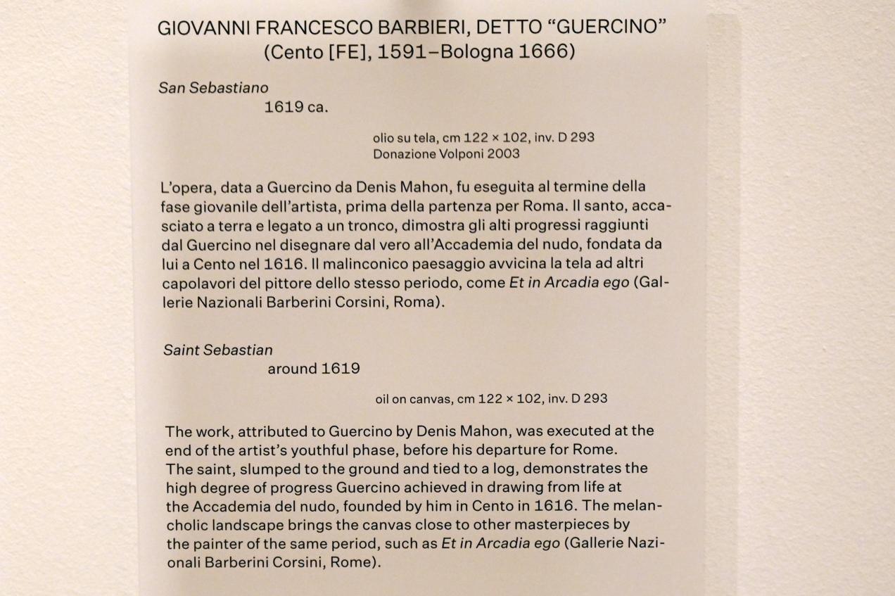 Giovanni Francesco Barbieri (Il Guercino) (1612–1659), Heiliger Sebastian, Urbino, Galleria Nazionale delle Marche, Obergeschoß Saal 13, um 1619, Bild 2/2