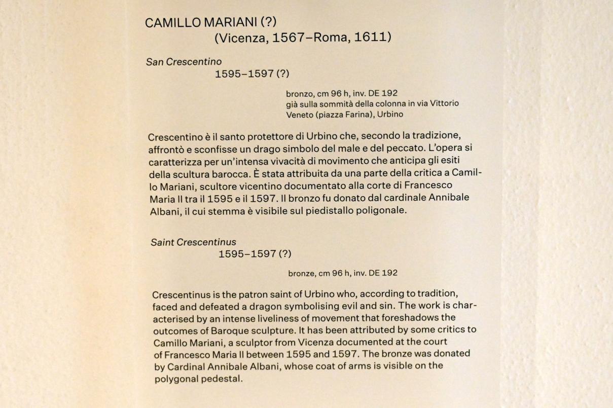Camillo Mariani (1596), Heiliger Crescentianus von Città di Castello, Urbino, Galleria Nazionale delle Marche, Obergeschoß Saal 15, um 1595–1597, Bild 4/4