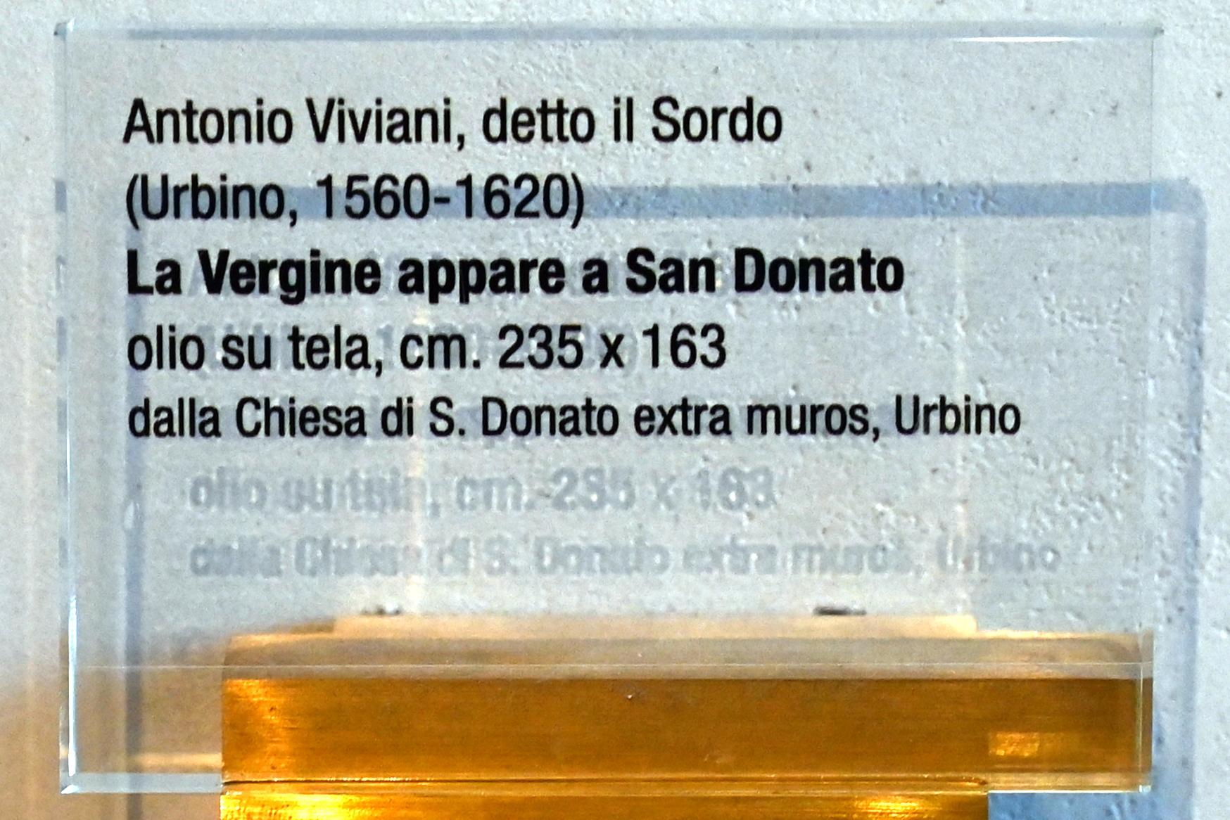 Antonio Viviani (il Sordo di Urbino) (1600–1613), Die Jungfrau erscheint dem heiligen Donatus, Urbino, chiesa di San Donato fuori le Mura, jetzt Urbino, Diözesanmuseum Albani, Saal 6, Undatiert, Bild 2/2