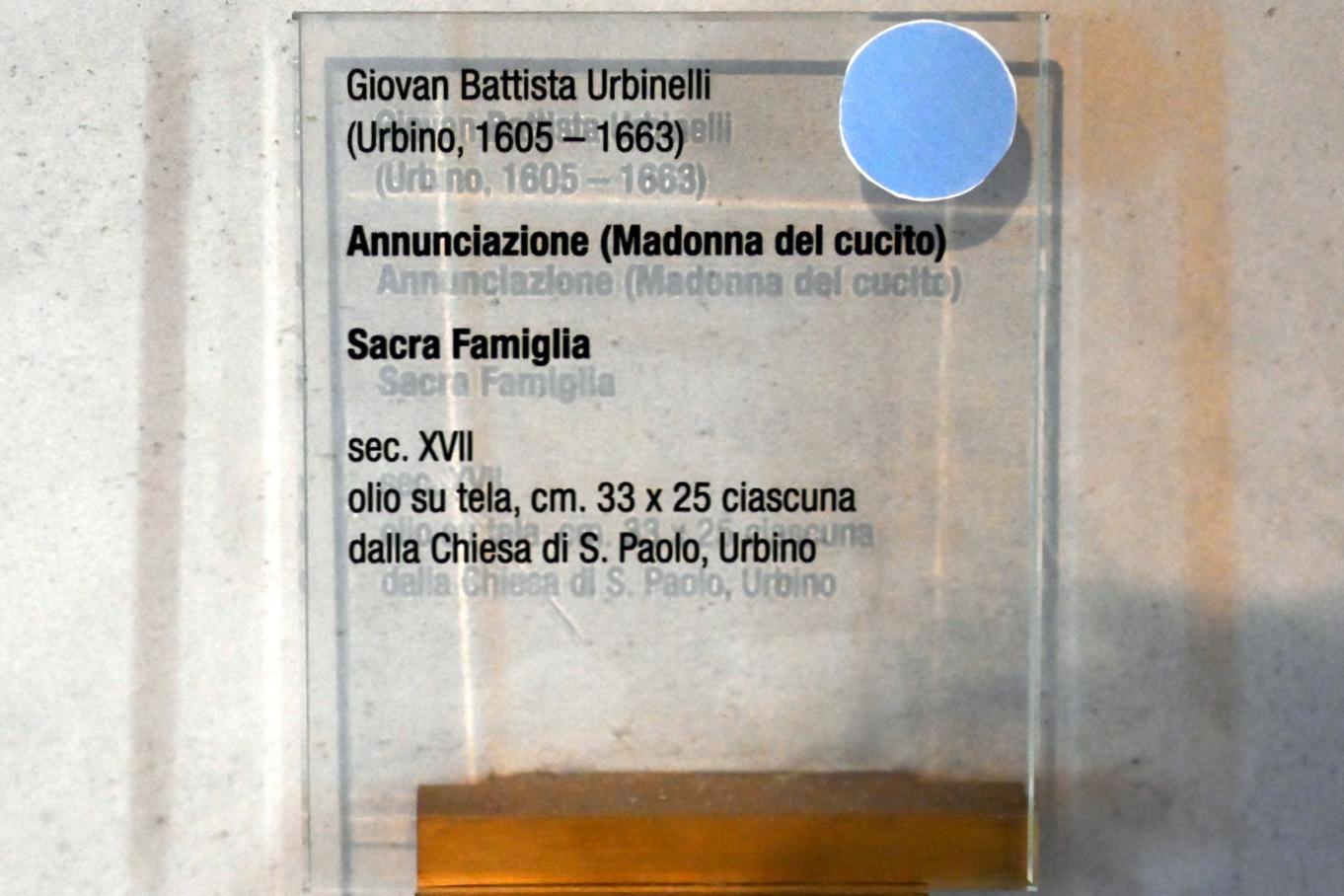 Giovanni Battista Urbinelli (1650), Heilige Familie, Urbino, Chiesa di San Paolo, jetzt Urbino, Diözesanmuseum Albani, Saal 6, 17. Jhd., Bild 2/2