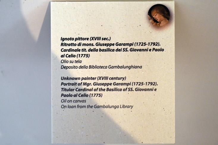 Porträt des Giuseppe Garampi, Kardinal und Titularbischof der Basilika Santi Giovanni e Paolo al Celio, Rimini, Stadtmuseum, Saal 1, 18. Jhd., Bild 2/2