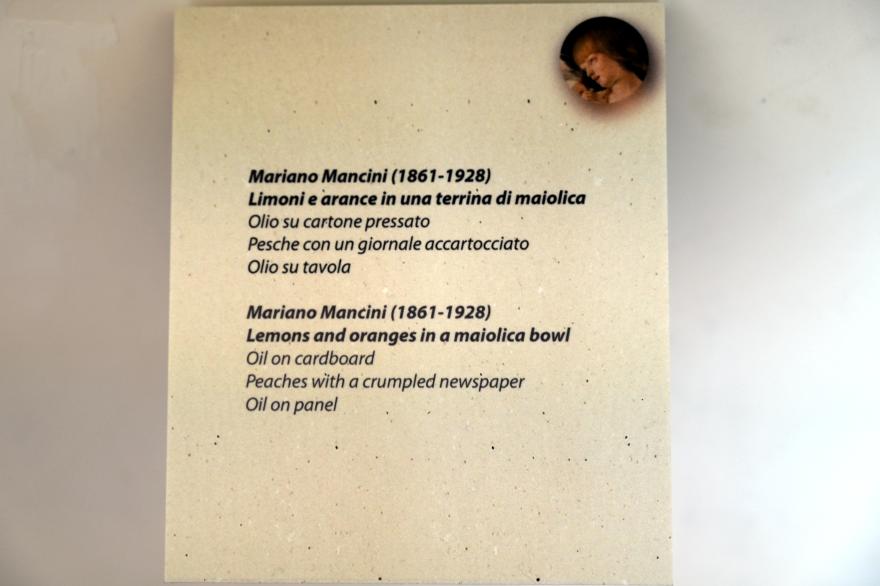 Mariano Mancini (1888–1920), Stillleben mit Zitronen und Orangen in einer Majolika-Schüssel, Rimini, Stadtmuseum, Saal 6, Undatiert, Bild 2/2