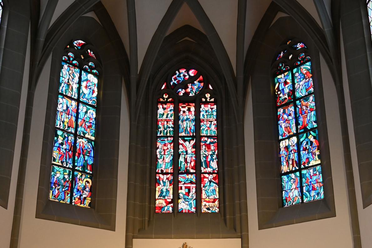 Wilhelm Geyer (1949–1956), Drei Buntglasfenster, Ellwangen, ehem. Benediktiner-Stiftskirche, heute Basilika St. Vitus, 1949–1950