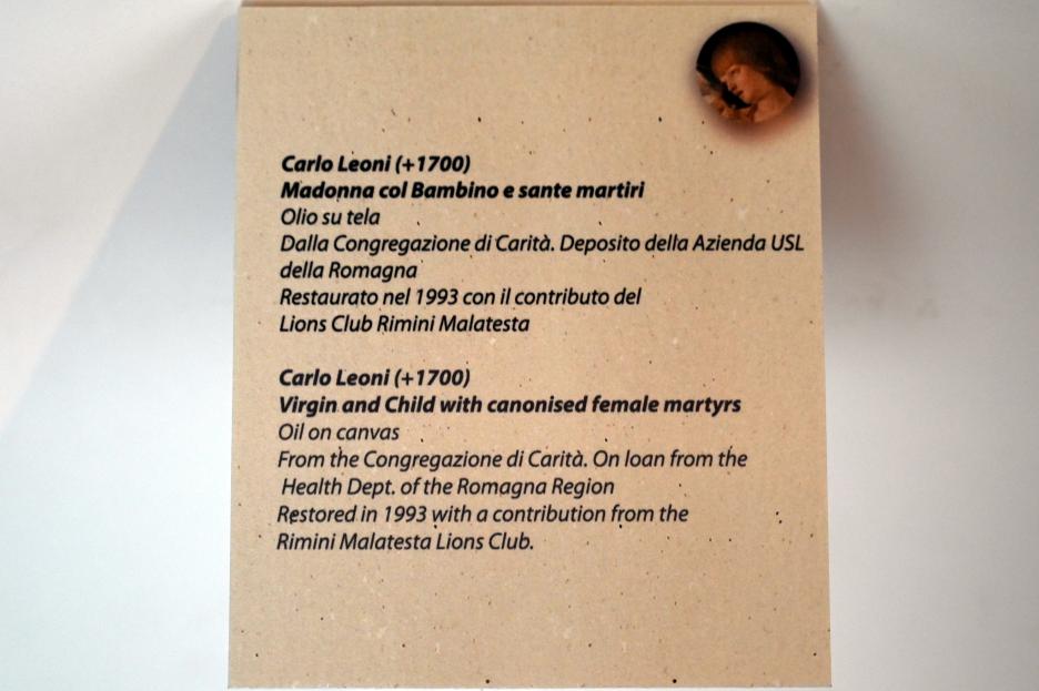 Carlo Leoni (1680), Maria mit Kind und weiblichen heiligen Märtyrern, Rimini, Stadtmuseum, Saal 10, Undatiert, Bild 2/2