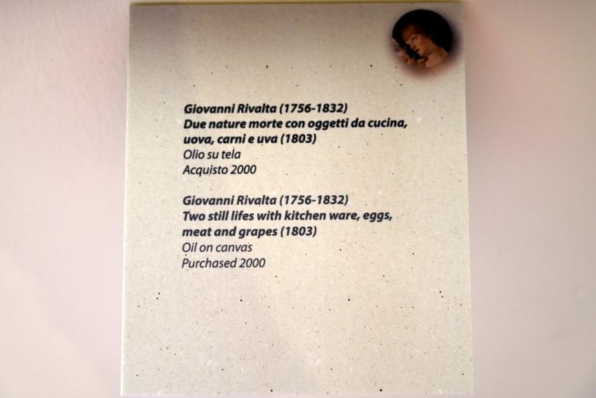 Giovanni Rivalta (1803), Stilleben mit Küchenutensilien, Eiern, Fleisch und Weintrauben, Rimini, Stadtmuseum, Saal 11, 1803, Bild 2/2