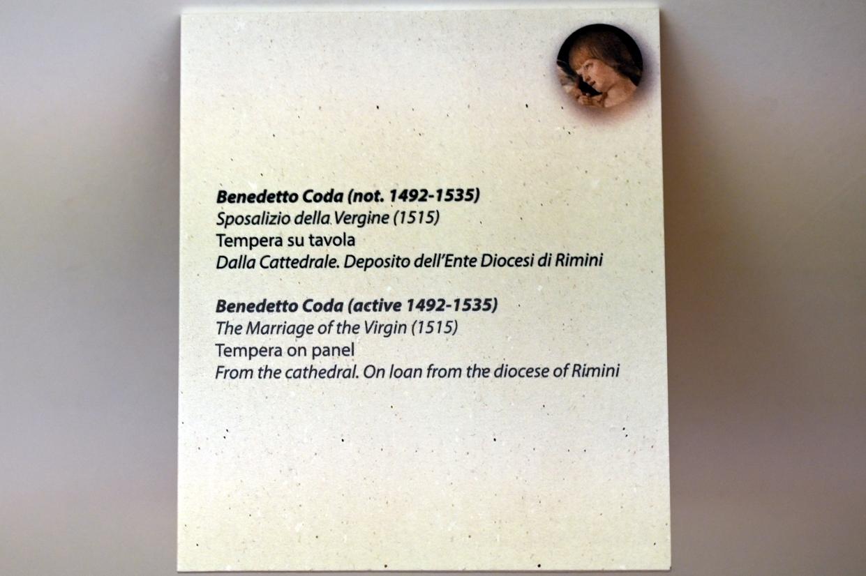 Benedetto Coda (1505–1515), Vermählung Mariens, Rimini, Dom (Tempio Malatestiano), jetzt Rimini, Stadtmuseum, Obergeschoss Saal 7, 1515, Bild 2/2
