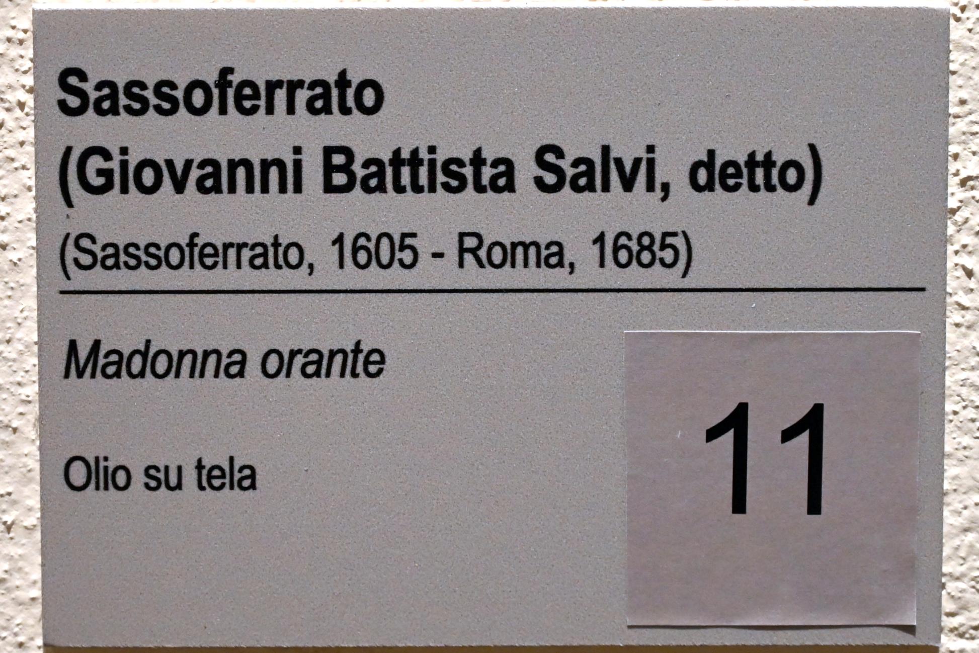 Giovanni Battista Salvi (Sassoferrato) (1638–1672), Betende Maria, Ancona, Pinacoteca civica Francesco Podesti, Obergeschoss Saal 10, Undatiert, Bild 2/2