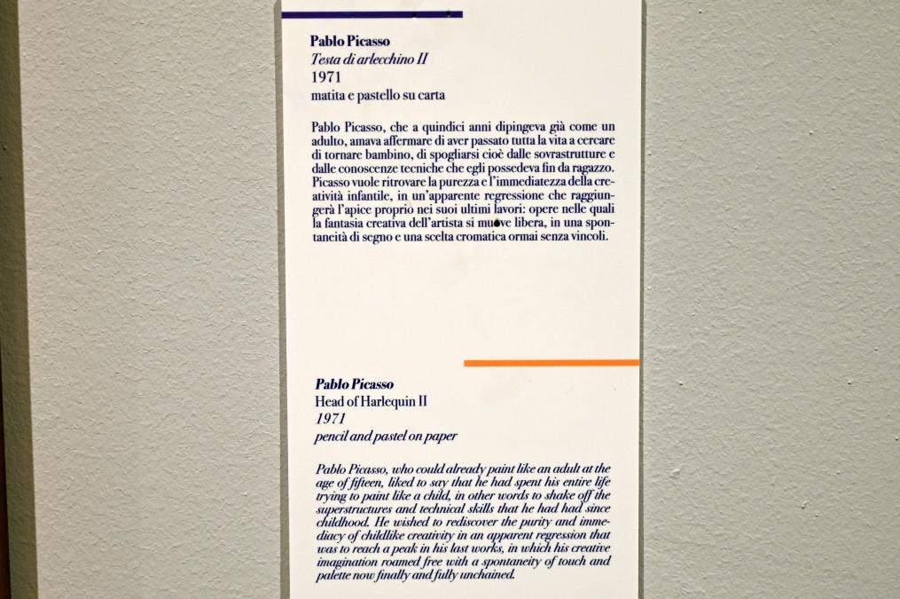 Pablo Picasso (1897–1972), Harlekinkopf II, Ancona, Pinacoteca civica Francesco Podesti, 2. Obergeschoss Saal 1, 1971, Bild 3/3
