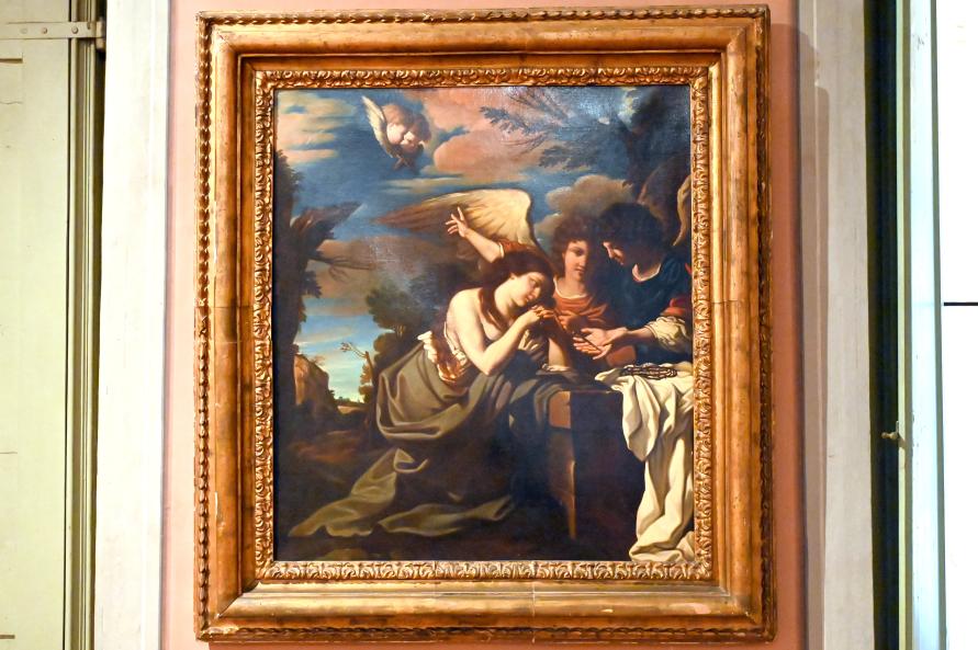 Giovanni Francesco Barbieri (Il Guercino) (Umkreis) (1615–1660), Heilige Maria Magdalena im Gespräch mit zwei Engeln, Jesi, Städtische Kunstgalerie, Saal 6, um 1660