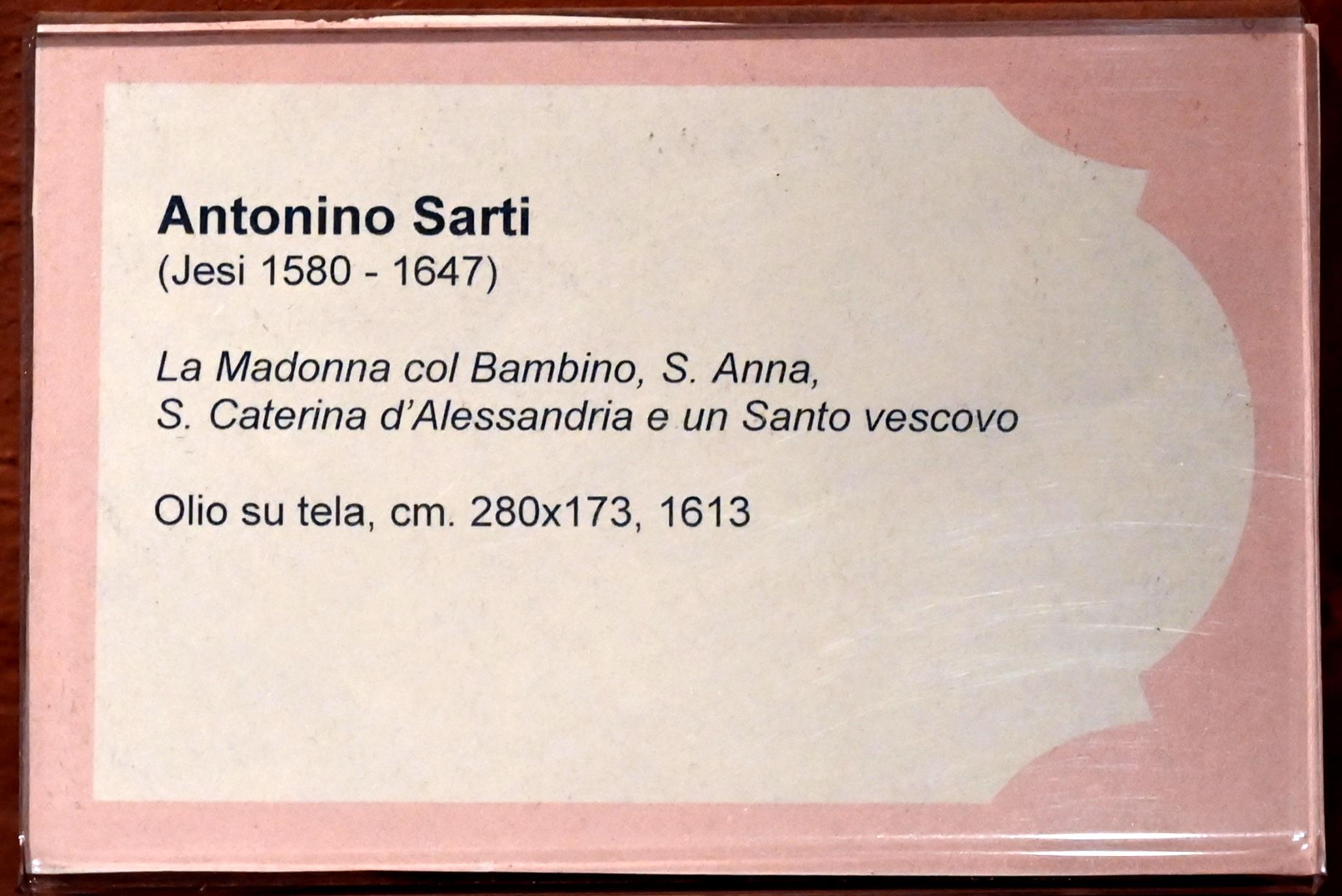 Antonino Sarti (1613–1628), Maria mit Kind zwischen den Heiligen Anna und Katharina und einem heiligen Bischof, Jesi, Städtische Kunstgalerie, Saal 6, 1613, Bild 2/2