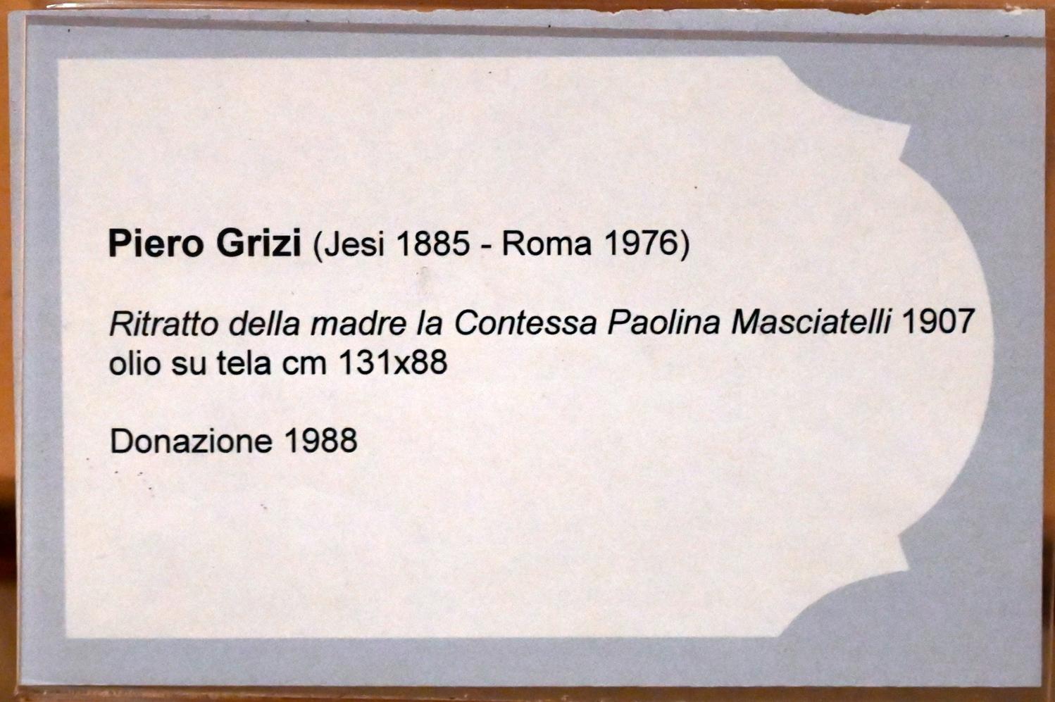 Piero Grizi (1907), Porträt der Mutter Gräfin Paolina Masciatelli, Jesi, Städtische Kunstgalerie, Obergeschoss Saal 3, 1907, Bild 2/2