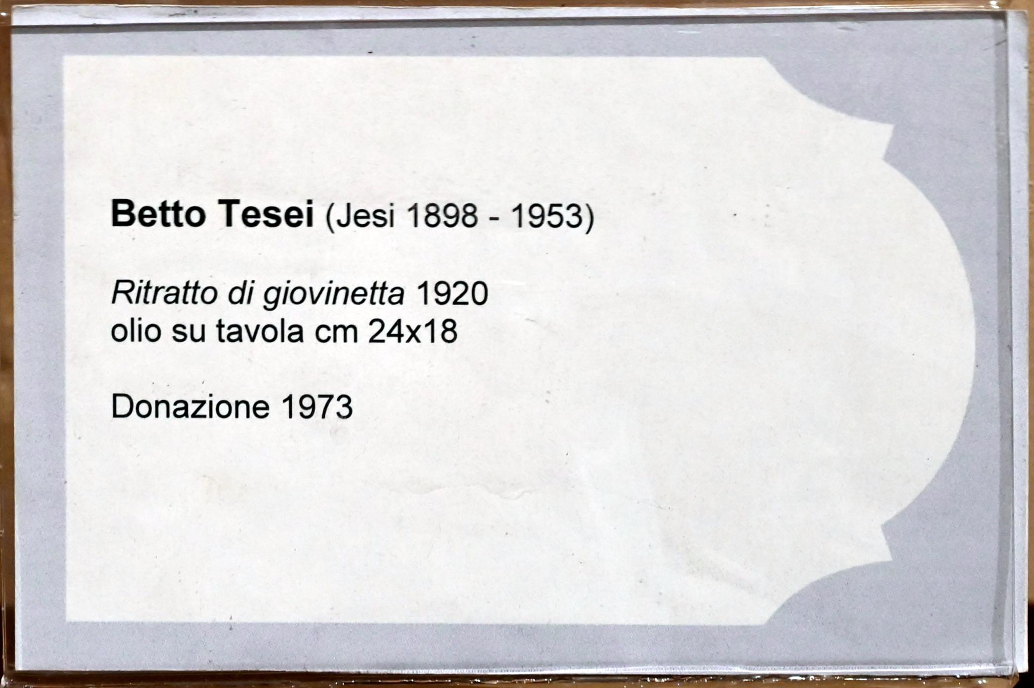 Betto Tesei (1920–1935), Porträt eines jungen Mädchens, Jesi, Städtische Kunstgalerie, Obergeschoss Saal 3, 1920, Bild 2/2