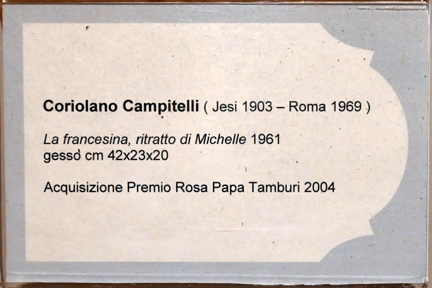 Coriolano Campitelli (1961), Das französische Mädchen, Porträt von Michelle, Jesi, Städtische Kunstgalerie, Obergeschoss Saal 6, 1961, Bild 3/3