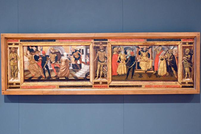 Zwei Szenen aus dem Leben Virginias zwischen Epaminondas, Scipio Africanus und Brutus, Gubbio, Museum im Palazzo Ducale, Saal 1, um 1490–1500