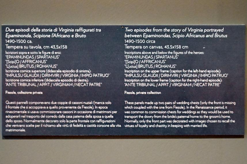 Zwei Szenen aus dem Leben Virginias zwischen Epaminondas, Scipio Africanus und Brutus, Gubbio, Museum im Palazzo Ducale, Saal 1, um 1490–1500, Bild 2/2