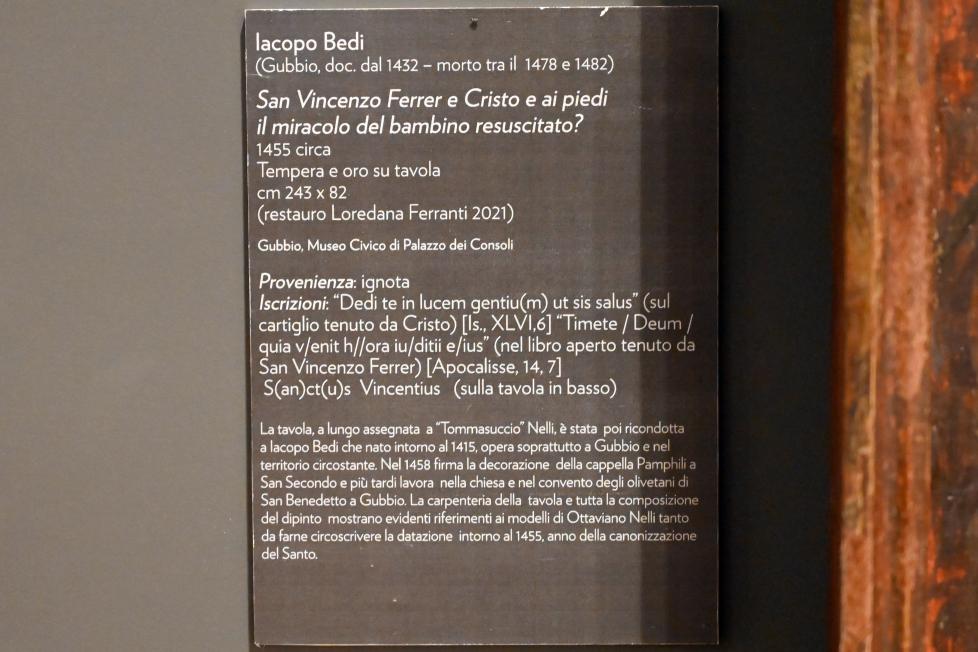Jacopo Bedi (Giacomo di Bedo di Benedetto) (1450–1455), Hl. Vinzenz Ferrer und Christus mit dem Wunder eines auferweckten Kindes (?), Gubbio, Museum im Palazzo Ducale, Saal 1, um 1455, Bild 2/3