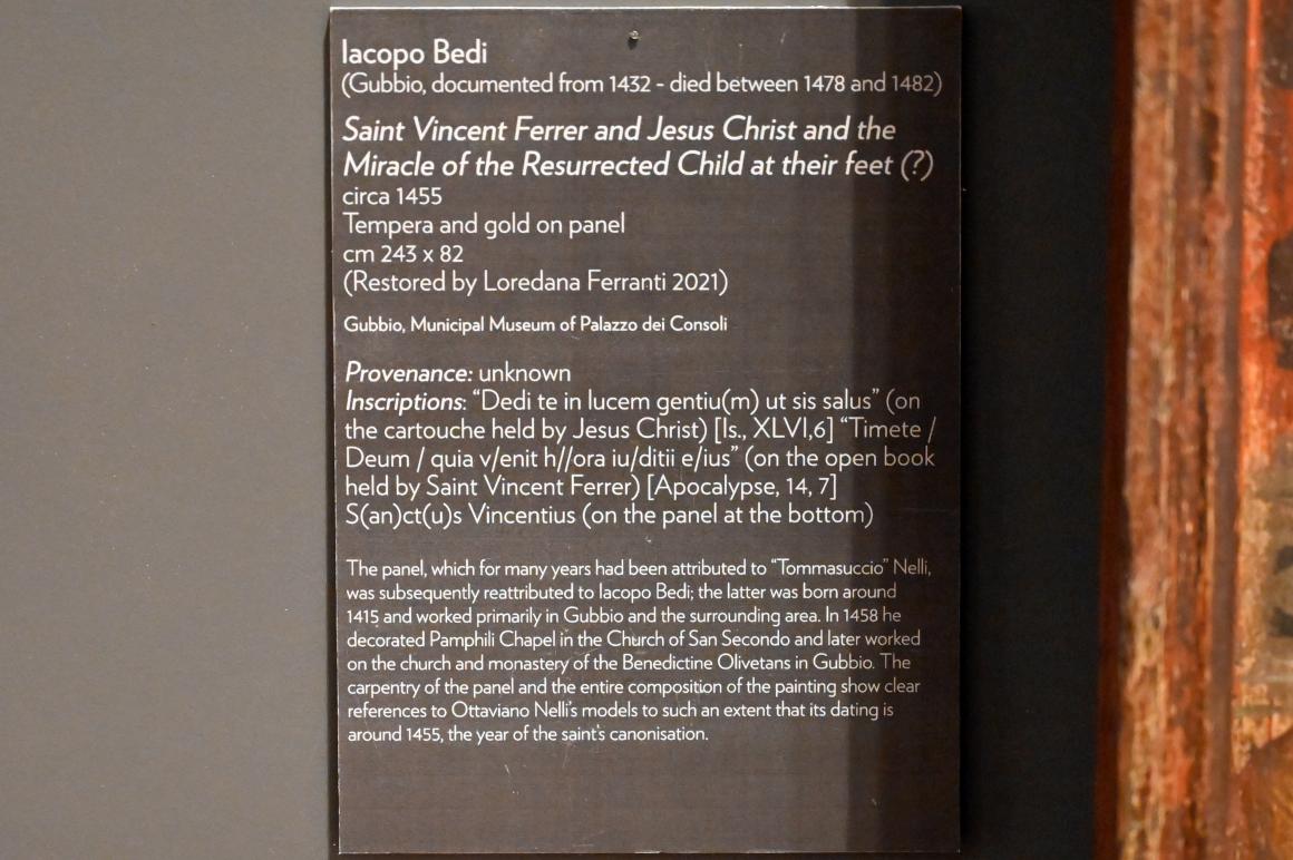 Jacopo Bedi (Giacomo di Bedo di Benedetto) (1450–1455), Hl. Vinzenz Ferrer und Christus mit dem Wunder eines auferweckten Kindes (?), Gubbio, Museum im Palazzo Ducale, Saal 1, um 1455, Bild 3/3