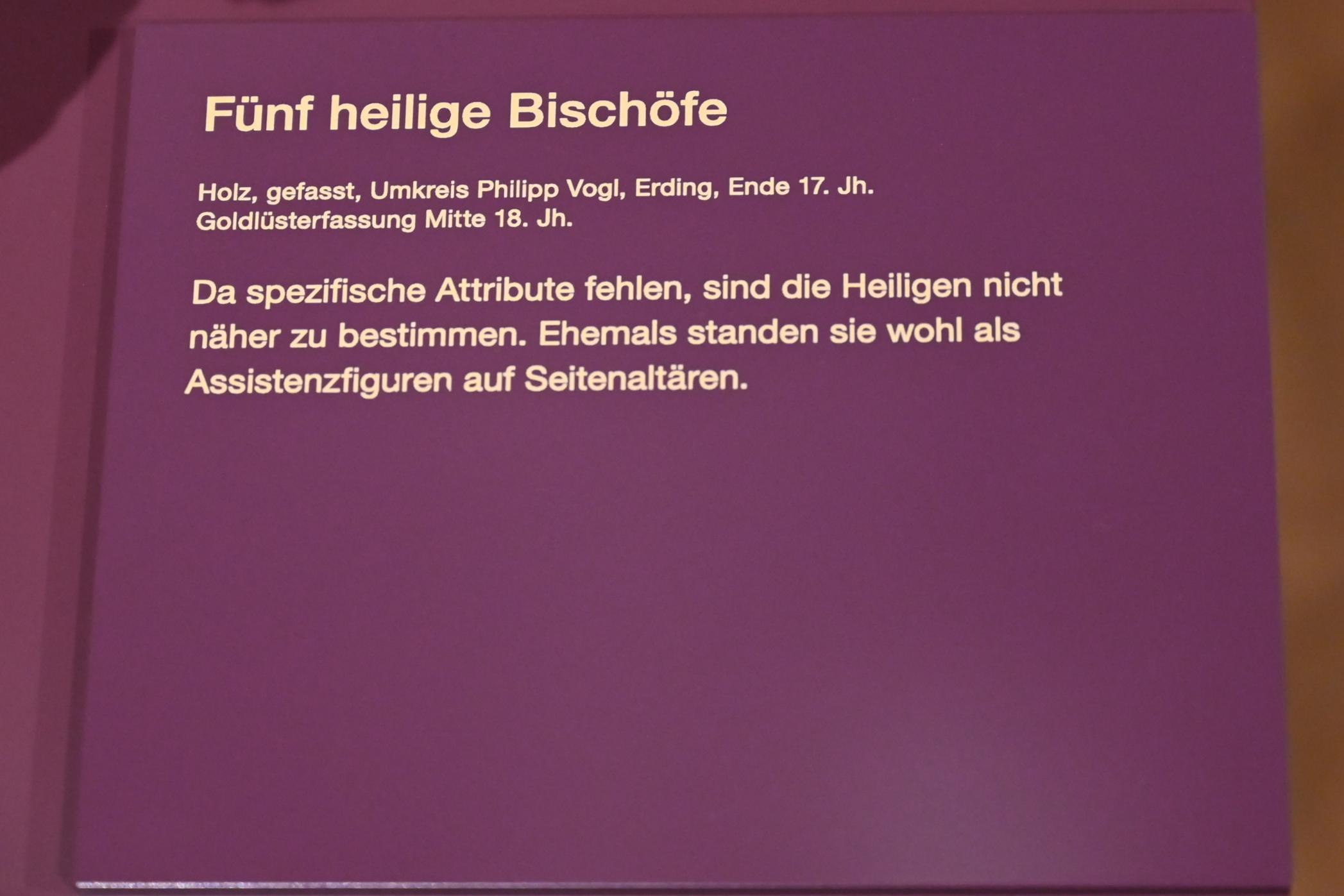 Philipp Vogl (Umkreis) (1668), Fünf heilige Bischöfe, Erding, Museum Erding, Kirchenkunst, Ende 17. Jhd., Bild 8/8